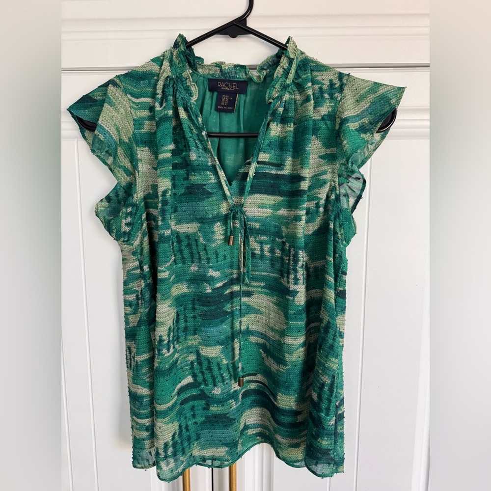 RACHEL Rachel Roy Green Patterned Lined Blouse with Tie ⭐️ 3 for $25 ⭐️